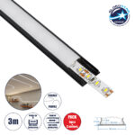 GloboStar® ALP-LINEAR CURBARIO 70804-3M Προφίλ Αλουμινίου - Βάση & Ψύκτρα Ταινίας LED με Λευκό Γαλακτερό Κάλυμμα - Επιφανειακή Χρήση - Εύκαμπτο με Δυνατότητα Κυρτής Τοποθέτησης - Πατητό Κάλυμμα - Μαύρο - 3 Μέτρα - Πακέτο 5 Τεμαχίων - Μ300 x Π1.8 x Υ0.5cm