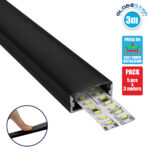 GloboStar® SURFACE-PROFILE 70810-3M Προφίλ Αλουμινίου - Βάση & Ψύκτρα Ταινίας LED με Μαύρο Φιμέ Κάλυμμα - Επιφανειακή Χρήση - Πατητό Κάλυμμα - Μαύρο - 3 Μέτρα - Πακέτο 5 Τεμαχίων - Μ300 x Π2.4 x Υ1.1cm