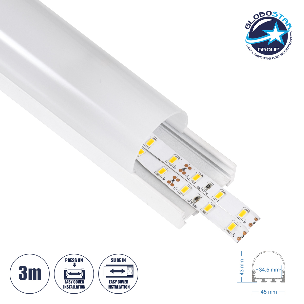 GloboStar® SURFACEPENDANT-PROFILE 70871-3M Προφίλ Αλουμινίου - Βάση & Ψύκτρα Ταινίας LED με Λευκό Γαλακτερό Κάλυμμα - Επιφανειακή & Κρεμαστή Χρήση - Πατητό Κάλυμμα - Λευκό - 3 Μέτρα - Μ300 x Π4.5 x Υ4.2cm