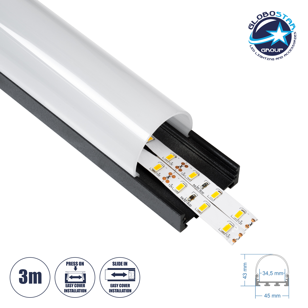 GloboStar® SURFACEPENDANT-PROFILE 70872-3M Προφίλ Αλουμινίου - Βάση & Ψύκτρα Ταινίας LED με Λευκό Γαλακτερό Κάλυμμα - Επιφανειακή & Κρεμαστή Χρήση - Πατητό Κάλυμμα - Μαύρο - 3 Μέτρα - Μ300 x Π4.5 x Υ4.2cm