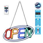 GloboStar® 85858 Φωτιστικό Ταμπέλα Φωτεινή Επιγραφή NEON LED Σήμανσης Animated Ovale OPEN 30W AC 230V με Διακόπτη On/Off και Ασύρματο Χειριστήριο IR Λευκό - Κόκκινο - Πράσινο - Κίτρινο - Γαλάζιο