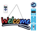 GloboStar® 85861 Φωτιστικό Ταμπέλα Φωτεινή Επιγραφή NEON LED Σήμανσης Animated WELCOME 30W AC 230V με Διακόπτη On/Off και Ασύρματο Χειριστήριο IR Κόκκινο - Πράσινο - Κίτρινο - Μπλε - Λευκό
