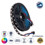GLOBOSTAR® DIGIPRO 90604 Ψηφιακή Pixel Addressable Ταινία LED 14.4W/m 864lm/m 120° DC 12V IP20 60 x SMD5050 Chip/m 60 x Pixel/m Πολύχρωμο RGB Dimmable SPI/TTL Protocol IC TM1812 - Sanan SMD Chip - Μ500 x Π1 x Υ0.2cm - Ρολό 5 Μέτρων - 5 Χρόνια Εγγύηση
