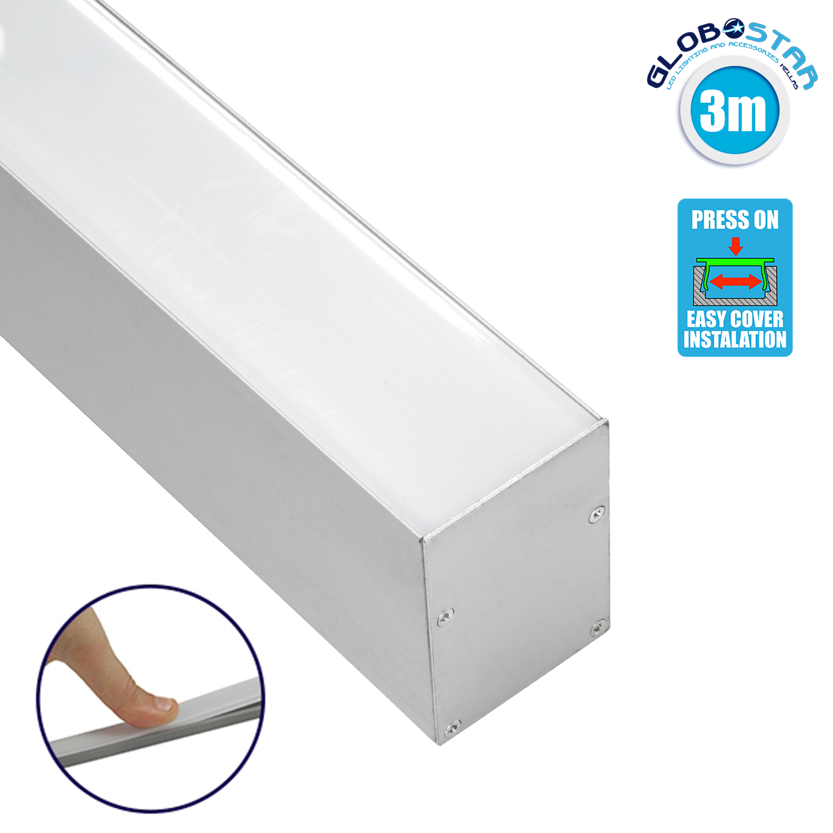 GloboStar® SURFACEPENDANT-PROFILE 70826-3M Προφίλ Αλουμινίου - Βάση & Ψύκτρα Ταινίας LED με Λευκό Γαλακτερό Κάλυμμα - Επιφανειακή & Κρεμαστή Χρήση - Πατητό Κάλυμμα - Ασημί - 3 Μέτρα - Μ300 x Π5 x Υ7cm