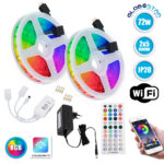 GLOBOSTAR® CHROMAWAVE 85813 Σετ Ταινίας με Τροφοδοτικό με IR Ασύρματο Χειριστήριο & Λειτουργία μέσω WiFi APP LED 72W 4320lm 120° AC 220-240V IP20 600 x SMD5050 Chip Πολύχρωμο RGB Dimmable - Sanan SMD Chip - Μ1000 x Π1 x Υ0.3cm - Δύο Ρολά 5 Μέτρων - 2 Χρόνια Εγγύηση