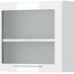 Ντουλάπι κρεμαστό Hudson V5-60-1KS με βιτρίνα-Λευκό - Λευκό γυαλιστερό