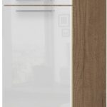 Επιδαπέδιο ντουλάπι ψηλό Raval K21-60-2KF-Φυσικό σκούρο - Λευκό γυαλιστερό