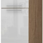 Επιδαπέδιο ντουλάπι ψηλό Raval K23-60-2KF-Φυσικό σκούρο - Λευκό γυαλιστερό