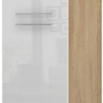 Επιδαπέδιο ντουλάπι ψηλό Raval K23-60-2KF-Δρυς - Λευκό γυαλιστερό