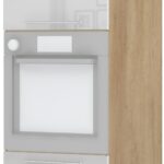 Επιδαπέδιο ντουλάπι φούρνου ψηλό Raval K23-60-2KR-Δρυς - Λευκό γυαλιστερό