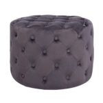 ΣΚΑΜΠΟ KASSIE ΓΚΡΙ ΒΕΛΟΥΔΟ ΤΥΠΟΥ CHESTERFIELD HM8406.01 Φ60x43Υ εκ.