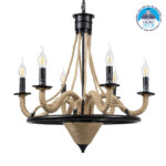 GLOBOSTAR® PENNSYLVANIA 00541 Vintage Κρεμαστό Φωτιστικό Οροφής με Ντουί 6 x E14 AC 220-240V IP20 - Μαύρο & Μπεζ - Μ64 x Π64 x Υ63cm