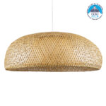 GloboStar® SAN TROPEZ 00673 Boho Κρεμαστό Φωτιστικό Πλέγμα Μονόφωτο 1 x E27 IP20 Μπεζ Ξύλο - Μ100 x Π100 x Y35cm