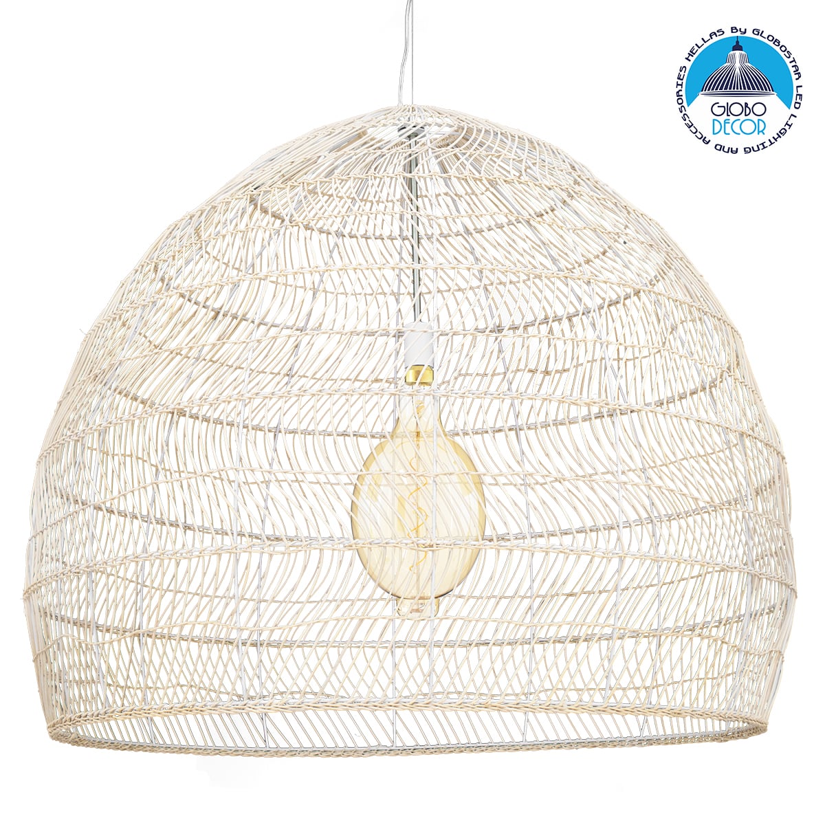 GLOBOSTAR® MALIBU 00965 Boho Κρεμαστό Φωτιστικό Οροφής με Ντουί 1 x E27 AC 220-240V IP20 - Μπεζ - Μ100 x Π100 x Y86cm