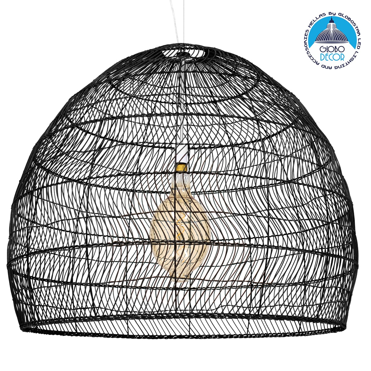 GLOBOSTAR® MALIBU 00966 Boho Κρεμαστό Φωτιστικό Οροφής με Ντουί 1 x E27 AC 220-240V IP20 - Μαύρο - Μ100 x Π100 x Y86cm