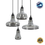 GLOBOSTAR® FEMINE 01011 Μοντέρνο Κρεμαστό Φωτιστικό Οροφής με Ντουί 4 x E27 AC 220-240V IP20 - Γκρι & Μαύρο - Μ70 x Π70 x Y24.5cm - Σετ 4 Τεμαχίων