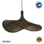 GloboStar® CUBA 01722 Boho Κρεμαστό Φωτιστικό Ανάρτηση Μονόφωτο 1 x E27 IP20 Καφέ Ξύλο - Μ63 x Π63 x Υ32cm