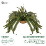 GloboStar® Artificial Garden FERN HANGING PLANT 20622 Τεχνητό Κρεμαστό Διακοσμητικό Φυτό Φτέρης Π90 x Μ90 x Y70cm