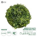 GloboStar® Artificial Garden VARIOUS PLANTS ROUND WALL DISC 20689 Τεχνητό Διακοσμητικό Στρογγυλό Πάνελ Φυλλωσιάς - Κάθετος Κήπος Μιξ Μ70 x Π70 x Υ15cm