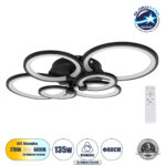 GLOBOSTAR® ROYAL-R 61323 Μοντέρνο Φωτιστικό Οροφής LED 135W 16200lm 360° AC 220-240V IP20 Ρυθμιζόμενο Λευκό CCT με Χειριστήριο από 2700K έως 6000K Dimmable - Lumileds SMD Chip - Μαύρο Ματ - Μ80.5 x Π59 x Υ12cm - 3 Χρόνια Εγγύηση