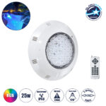 GLOBOSTAR® POOLETI 61542 Υποβρύχιο Φωτιστικό για Σιντριβάνια/Πισίνες LED 25W 1750lm 120° AC 12V Αδιάβροχο IP68 RGB Dimmable - Ασύρματο Χειριστήριο RF 2.4Ghz Εμβέλειας 60 Μέτρων - 2m VDE Rubber Καλώδιο - Φ30 x Υ6.5cm - 3 Χρόνια Εγγύηση