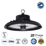 GLOBOSTAR® INDUSTRY 61706 Βιομηχανικό Φωτιστικό Καμπάνα High Bay UFO Τεχνολογίας Smart Group Linkable Control System 2.4Ghz με Αισθητήρα Κίνησης Microwave LED 200W 30000lm SDCM<5 90° AC 85-265V Αδιάβροχο IP65 IK08 Φυσικό Λευκό 5000K - 338 x Sanan Opto SMD Chip & TÜV SÜD Driver - Μαύρο Χυτό Αλουμίνιο - Μ30 x Π30 x Υ16cm - 5 Χρόνια Εγγύηση