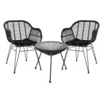 ΣΕΤ ΤΡΑΠΕΖΑΡΙΑΣ 3ΤΜΧ FB911871 ΜΕΤΑΛΛΟ & RATTAN ΣΕ ΜΑΥΡΟ ΧΡΩΜΑ