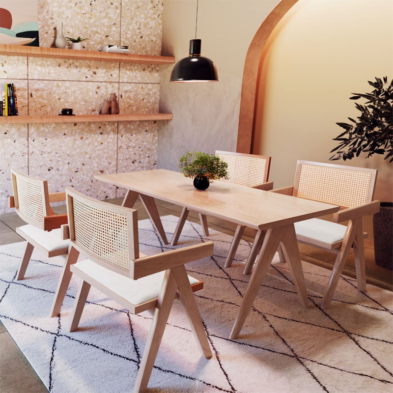 Πολυθρόνα Winslow pakoworld ξύλο rubberwood ανοικτό καρυδί-pvc rattan φυσικό-ύφασμα γκρι - Image 2