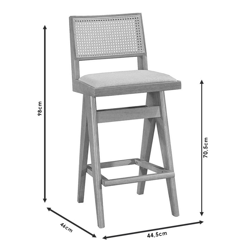 Σκαμπό bar Winslow pakoworld ξύλο rubberwood μαύρο-pvc rattan φυσικό-ύφασμα γκρι 44.5x46x98εκ - Image 4