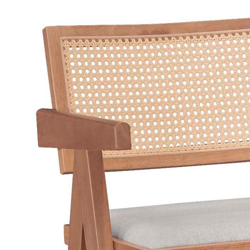 Σκαμπό bar Winslow pakoworld ξύλο rubberwood ανοικτό καρυδί-pvc rattan φυσικό-ύφασμα γκρι - Image 2