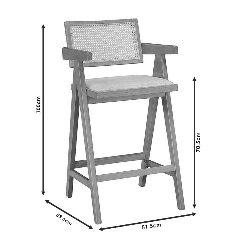 Σκαμπό bar Winslow pakoworld ξύλο rubberwood ανοικτό καρυδί-pvc rattan φυσικό-ύφασμα γκρι - Image 4