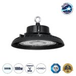 GLOBOSTAR® INDUSTRY 61500 Βιομηχανικό Φωτιστικό Καμπάνα High Bay UFO LED 100W 15000lm SDCM<5 90° AC 85-265V Αδιάβροχο IP65 IK08 Φυσικό Λευκό 5000K - 175 x Sanan Opto SMD Chip & TÜV SÜD Driver - Μαύρο Χυτό Αλουμίνιο - Μ26.5 x Π26.5 x Υ15cm - 5 Χρόνια Εγγύηση