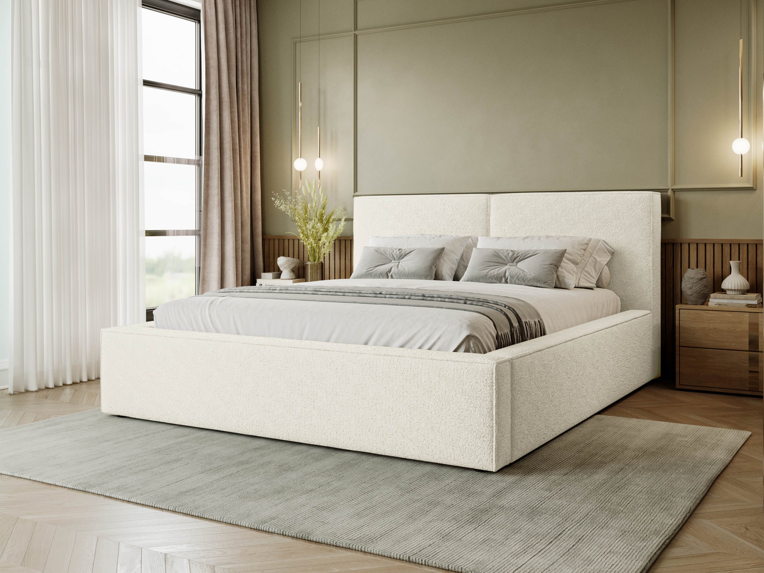 Επενδυμένο κρεβάτι Santos-Beige-140 x 200 - Image 2
