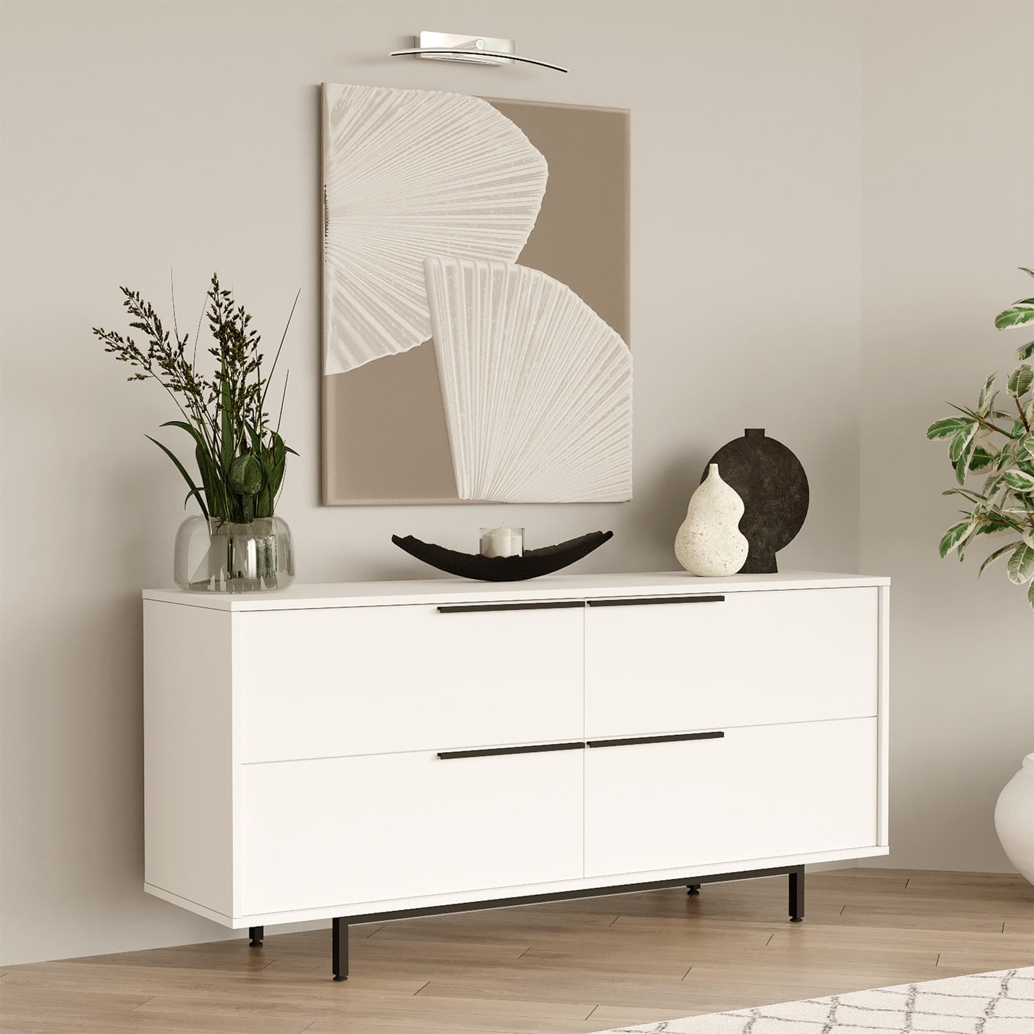 Μπουφές ArteLibre CARTMEL Λευκό Μοριοσανίδα/Μέταλλο 44.5x160x74.3cm - Image 2
