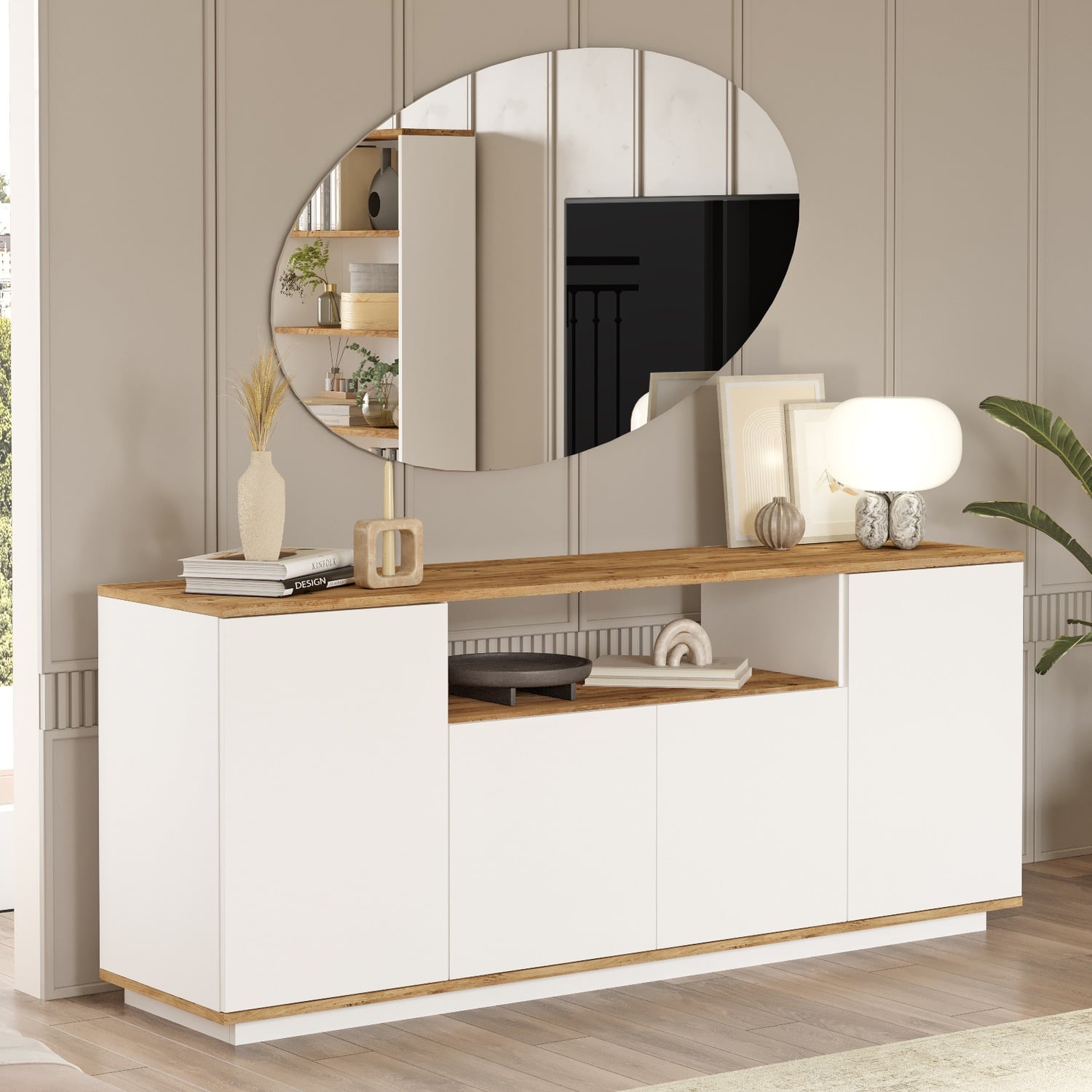 Μπουφές ArteLibre BOWES Πεύκο/Λευκό Μοριοσανίδα 180x44.5x75cm - Image 2
