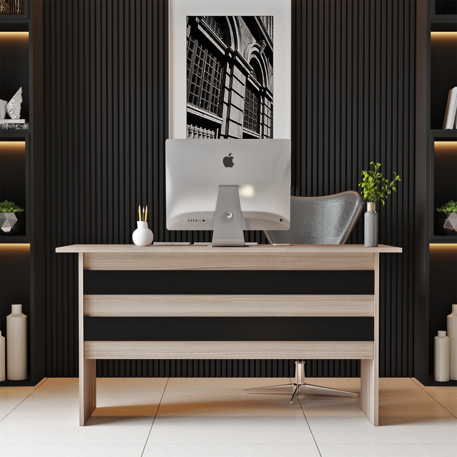 Γραφείο ArteLibre EASTCOTE Οξιά/Μαύρο Μοριοσανίδα 140x60x73.8cm - Image 2