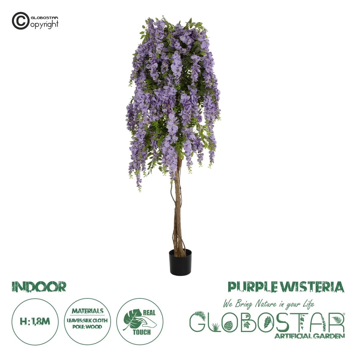 GloboStar® Artificial Garden WISTERIA PURPLE 20682 Τεχνητό Διακοσμητικό Δέντρο Μωβ Βιστερία Μ60 x Π60 x Υ180cm