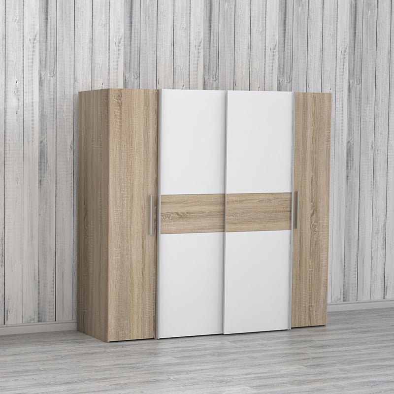 Ντουλάπα ρούχων Closet pakoworld τετράφυλλη sonoma oak-λευκό μελαμίνης 200x61.5x190.5εκ - Image 2