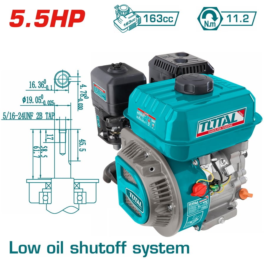 TOTAL ΕΠΑΓΓ. ΚΙΝΗΤΗΡΑΣ ΒΕΝΖΙΝΗΣ 163cc - 5.5HP ΣΦΗΝΑ (TGEN16811)