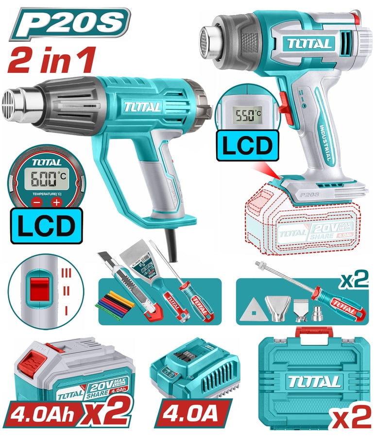 TOTAL ΕΠΑΓΓ. ΣΕΤ ΠΙΣΤΟΛΙΑ ΘΕΡΜΟΥ ΑΕΡΑ ΜΠΑΤ. Li-ion 20V (TOSLI241188E)