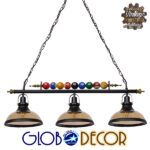 GLOBOSTAR® BILLIARD SERIES 01280 Vintage Κρεμαστό Φωτιστικό Οροφής με Ντουί 3 x E27 AC 220-240V IP20 - Μαύρο & Μελί - Μ96 x Π25 x Υ30cm