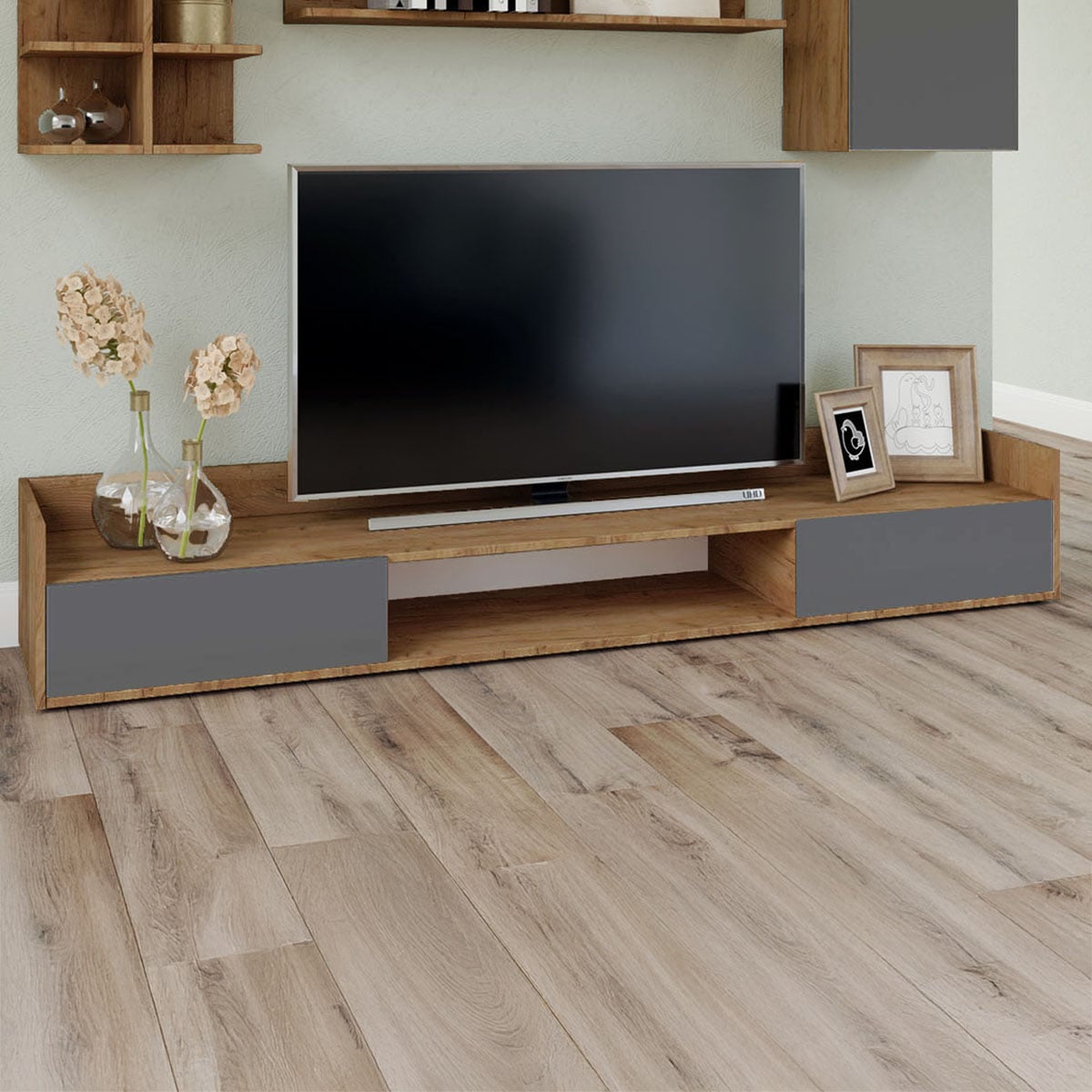 Έπιπλο TV Callisto Σκούρο Δρυς-Γραφίτης 200x40x30cm - Image 2