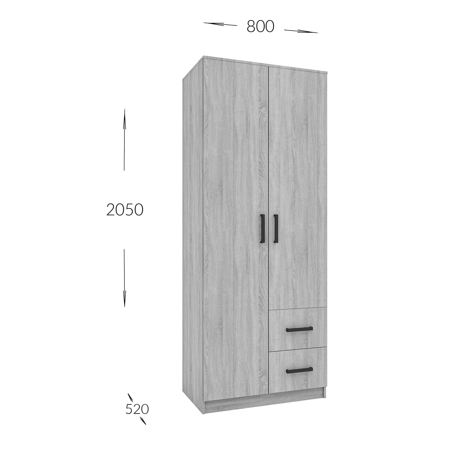 Ντουλάπα Δίφυλλη με συρτάρια Simple Λευκή 80x52x205cm - Image 3