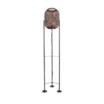 GloboStar® CURACAO 999-0041 Μοντέρνο Επιδαπέδιο Φωτιστικό Μονόφωτο 1 x E27 IP20 Μαύρο Μέταλλο με Καφέ Ξύλο - Μ30 x Π30 x Υ165cm