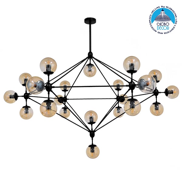 GLOBOSTAR® SENTINEL 01638 Μοντέρνο Φωτιστικό Οροφής με Ντουί 21 x E27 AC 220-240V IP20 - Μαύρο & Μελί - Μ170 x Π170 x Υ136cm