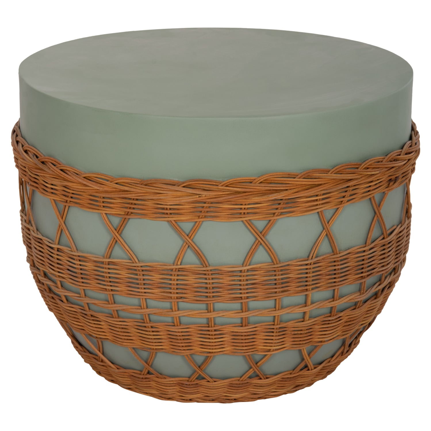 ΤΡΑΠΕΖΙ ΣΑΛΟΝΙΟΥ FB918165 FIBER CEMENT ΠΡΑΣΙΝΟ-RATTAN ΦΥΣΙΚΟ Φ56x47Υεκ.