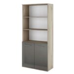 Βιβλιοθήκη με πόρτες 80x36x175.5, Modul 63 Σόνομα/Γκρι γυαλιστερό, Genomax