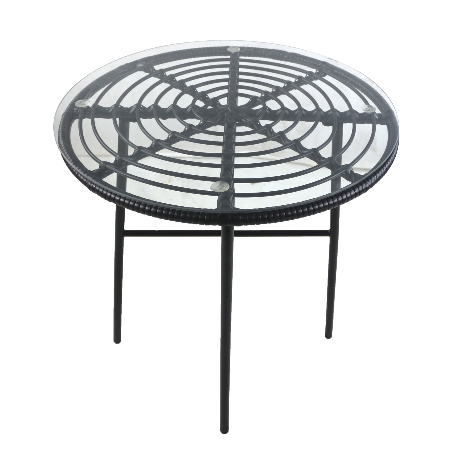 Τραπέζι Κήπου ArteLibre APPIUS Μαύρο Μέταλλο/Rattan/Γυαλί 70x70x74cm - Image 2