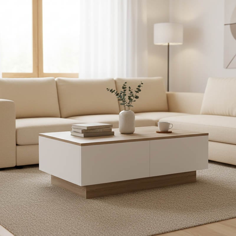 Τραπέζι σαλονιού Winey pakoworld σε sonoma-λευκή απόχρωση 90x60x31,5εκ