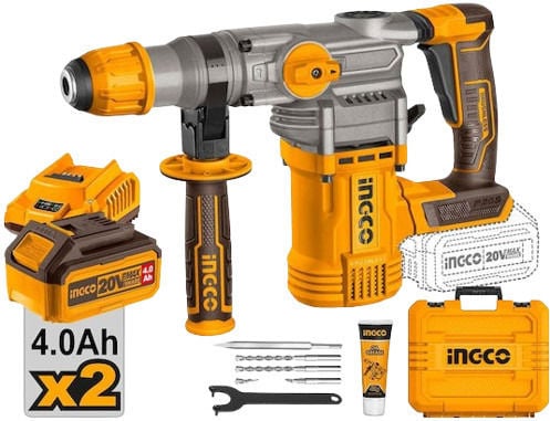 Ingco Κρουστικό Σκαπτικό Πιστολέτο Μπαταρίας Brushless 20V 2x4Ah με Υποδοχή SDS Plus